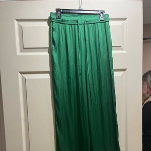 Kelly green drawstring wide leg pants